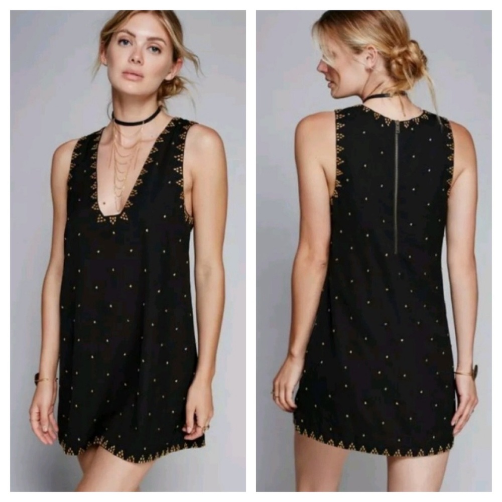 Free People Studded Soho Shift Dress Black Gold 6